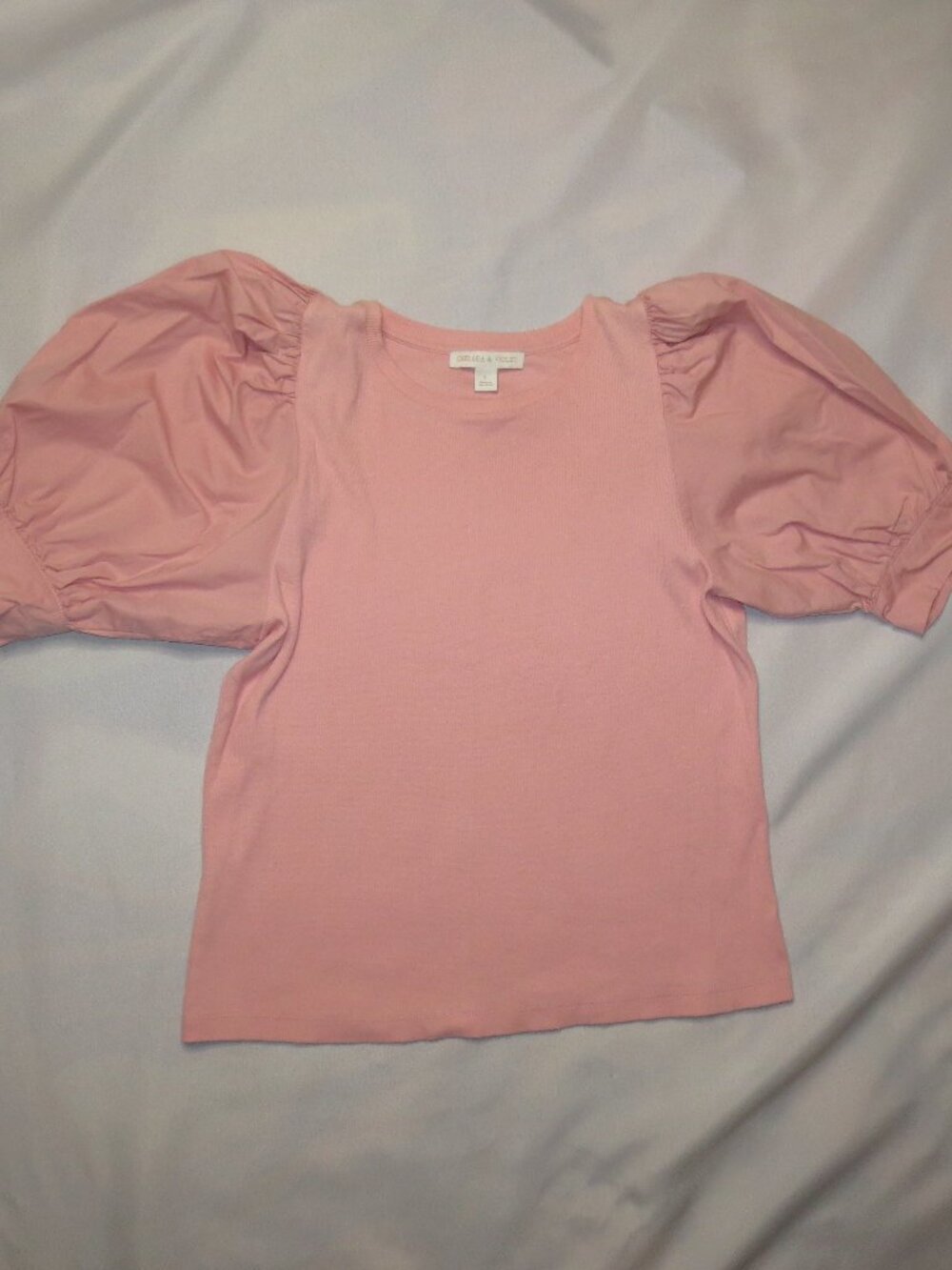 CHELSEA & VIOLET womens TOP pink SHIRT statement sleeve BLOUSE ribbed SIZE L
